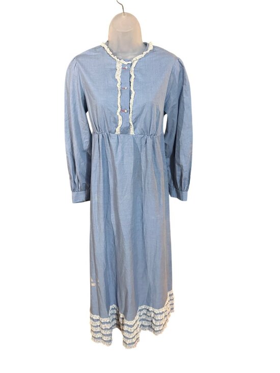 Lady Weldon Dresses & Skirts - Vintage Lady Weldon Blue Long Gown With Lace Trim & Button Details